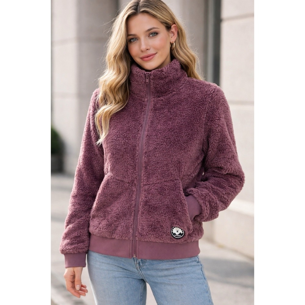 Spyder burgundy sherpa fleece zip up‎ jacket high neck women size L